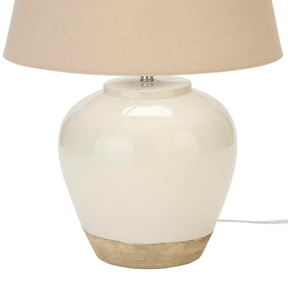 Nourison Home 20" Two-Tone White and Tan Glossy Ceramic Table Lamp, Bedside Nightstand Lamp with Warm Beige Shade for Bedroom, Living Room, Entryway - color: White/Tan