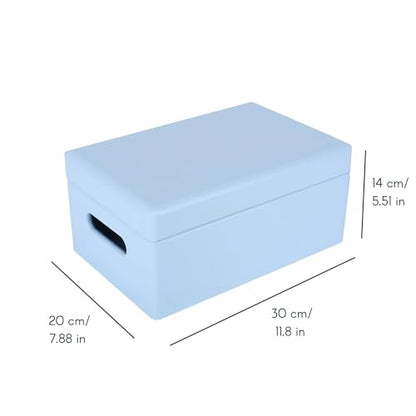 Creative Deco Large Blue Wooden Box Storage with Hinged Lid - color: Blue, size: L | Handles