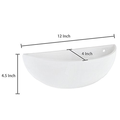MyGift White Ceramic Wall Planters Half Bowl Hanging Vase Set of 2 - color: White