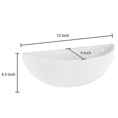 MyGift White Ceramic Wall Planters Half Bowl Hanging Vase Set of 2 - color: White