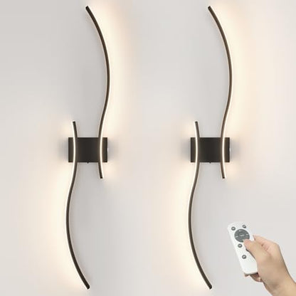 VOLISUN Battery Operated Wall Sconces Set of Two, 39.4 inch Wireless Wall Sconces, 3000K-6500K Dimmable Wall Lamps with Remote, Rechargeable Black Wall Lights for Living Room, Hallway, Bedroom - color: Black, size: 39.4 INCH
