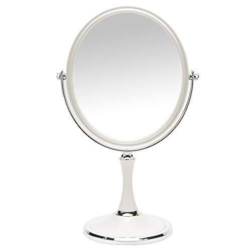 YEAKE Vintage Table Mirror with Stand 8-inch Double Sided Swivel 1X/3X Magnification Desk Mirror with Silver Style 13 Inch Height Standing Tabletop Makeup Vanity Mirror(Oval) - color: White & Silver(1/3x Magnifying Makeup Mirror)