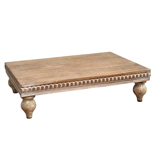 SwallowLiving Farmhouse Wood Riser for Display Decorative, Rustic Shabby Chic Tray for Kitchen Counter, Coffee Bar Table, Dining Room, Wooden Rectangle Beaded Pedestal Stand for Food, Natural - color: 1pcs - Natural