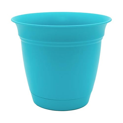 The HC Companies Eclipse Round Planter With Saucer - Outdoor & Indoor Plant Pot with Drainage Holes - Lightweight, UV-Resistant Plastic Pots For Plants, Flowers & Herbs (12" Teal, Pack of 1) - color: Teal