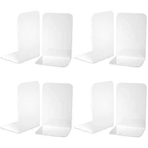 VFINE Bookends 4 Pairs, White Metal Book Ends, Bookends for Shelves, Book Stopper for Heavy Books, Book Dividers for Home Office - color: White 4 Pairs Bookends