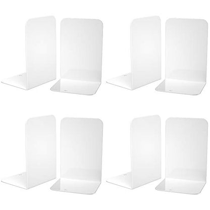VFINE Bookends 4 Pairs, White Metal Book Ends, Bookends for Shelves, Book Stopper for Heavy Books, Book Dividers for Home Office - color: White 4 Pairs Bookends