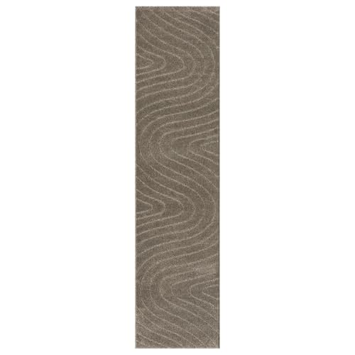LUXE WEAVERS Modern Geometric Wave Taupe 2x8 Area Rug - color: Taupe, size: 2' x 8' (Runner)