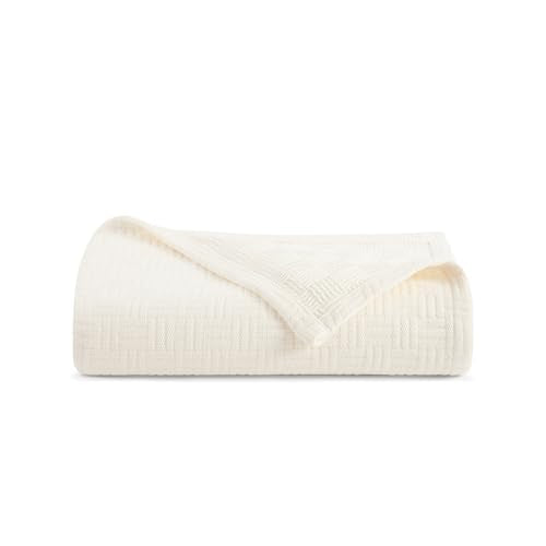 Arkwright Basket Weave Twin Blanket - 100% Ringspun Cotton All Season Blankets, Luxury Hotel Quality, Soft on Skin, Breathable, 300 GSM for Bed, Sofa, and Chair, 68 X 90 in, Ivory - color: Egret Creamy Beige, size: Twin (68x90)