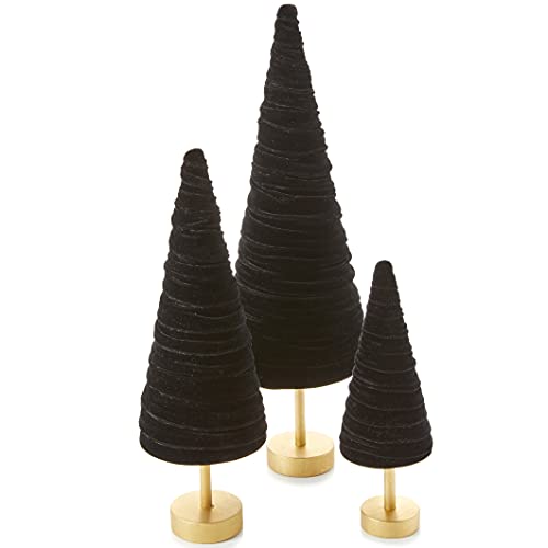 Black Pedestal Velvet Trees Set of 3, Minimalist Mantel, Gothic, Classic Valentine Tabletop, Wedding Centerpiece, Cozy Handcrafted Gift for (Black) - color: Black