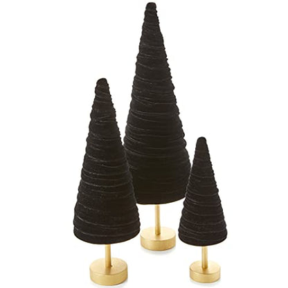 Black Pedestal Velvet Trees Set of 3, Minimalist Mantel, Gothic, Classic Valentine Tabletop, Wedding Centerpiece, Cozy Handcrafted Gift for (Black) - color: Black