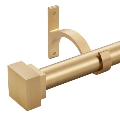 Single Curtain Rods for Windows 28 to 48 Inch(2.3-4ft),1 Inch Diameter Adjustable Heavy Duty Drapery Rods,with Modern Square Aluminum Alloy Finials,Warm Gold - color: Warm Gold, size: 28-48"