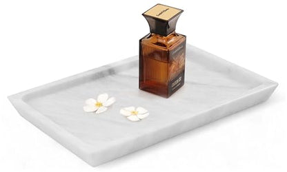 Rectangle Marble Tray for Vanity & Bathroom Counter, 12" Serving Tray - color: White