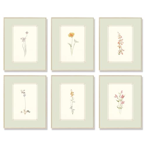 KBKBART Mint Green Floral Wall Art Set of 6 Unframed, Minimalist Abstract Flower Prints Watercolor Botanical Wildflower Wall Decor Canvas Painting, Boho Wall Decor for Bathroom, Living Room - color: Mint Green Floral