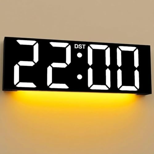 JALL 22" Large Digital Wall Clock with 7.3-inch Big LED Numbers, Wall Clock with Night Light, Auto Dimming & DST, Giant Alarm Clock for Seniors, White - color: White, size: 22 inches