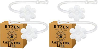 RTZEN Decorative Metal Curtain Tiebacks - Farmhouse Wrought Iron Curtain Holdbacks - Drapery Holders for Wall - Unique Metal Tie Backs for Curtains - 2 Pcs (White Flower) (Pack of 2) - size: Medium (Pack of 2), style: Flower - W