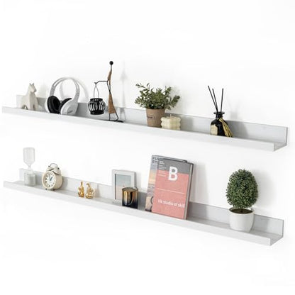 Muzilife 55" Large Floating Shelves Wood Wall Shelf with Lip, 2Pcs, White - color: White, size: 55"