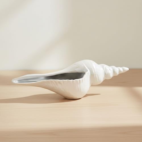 Ceramic Shell Sculpture – Decorative Figurine for Room Decor, for Shelf, Mantel, Or Tabletop Display, Coastal Home Decor Accent for a Calm, Collected Styling – 3" x 12" x 4", Ivory