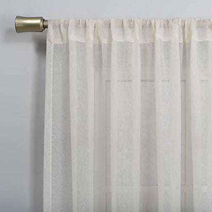 No. 918 Genevieve 2-Pack Linen Weave Sheer Semi-Sheer Rod Pocket Curtain Panel Pair, Cream, 50"W x 63"L (2 Panels) - color: Cream, size: 50"W x 63"L (Pack of 2)