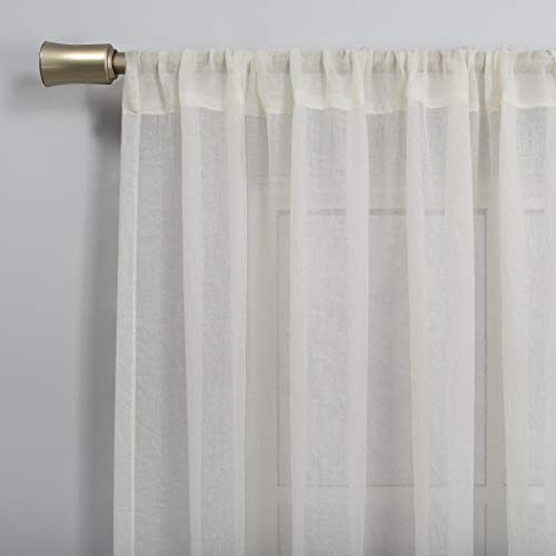 No. 918 Genevieve 2-pack 2-pack Linen Weave Sheer Semi-Sheer Grommet Curtain Panel Pair, 50" x 84", Cream - color: Cream, size: 50"W x 84"L (Pack of 2)