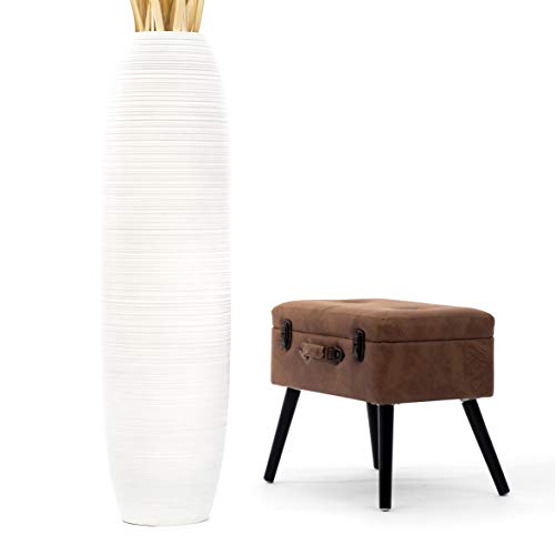 Leewadee Large Floor Vase 41 inches Mango Wood for Pampas Grass, Dried Flowers - color: White, size: 41 inches