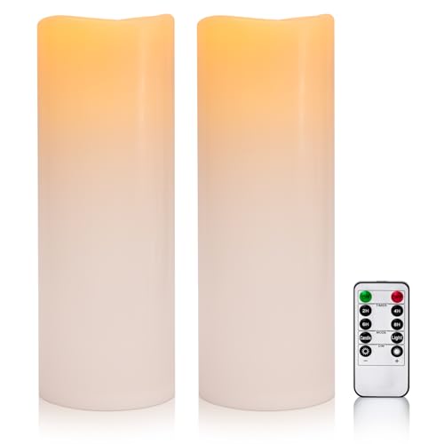 5" x 14" White Large Waterproof Outdoor Flameless Candles Battery Operated LED Flickering Pillar Candles with Remote and Timer for Indoor Outdoor Lanterns, Long Lasting, Set of 2 - color: White, size: 5" x 14"