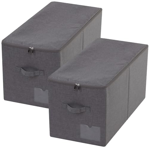 2pcs 60L Folding Sweaters, Down Jackets Wardrobe Zip Lidded Storage Bins - color: Black Gray