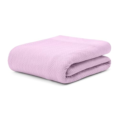 100% Long Staple Cotton Herringbone Multipurpose Blanket | Soft & Breathable, Lightweight All-Season Throw for Sofa/Couch/Bed | Machine Washable | (Herringbone - Lavender, Queen) - color: Herringbone - Lavender, size: Queen (U.S. Standard)