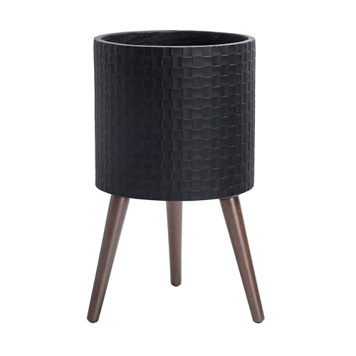 D'vine Dev Planter Pot with Wood Stand, 12 in, Matte Black, 88-Z-C-2 - color: Matte Black, size: Large
