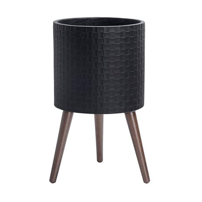 D'vine Dev Planter Pot with Wood Stand, 12 in, Matte Black, 88-Z-C-2 - color: Matte Black, size: Large