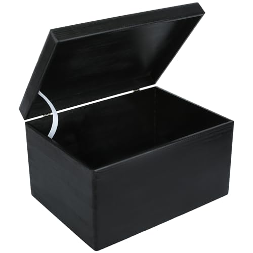 Creative Deco Large Black Wooden Box Storage with Hinged Lid - color: Black, size: XXL | No Handles