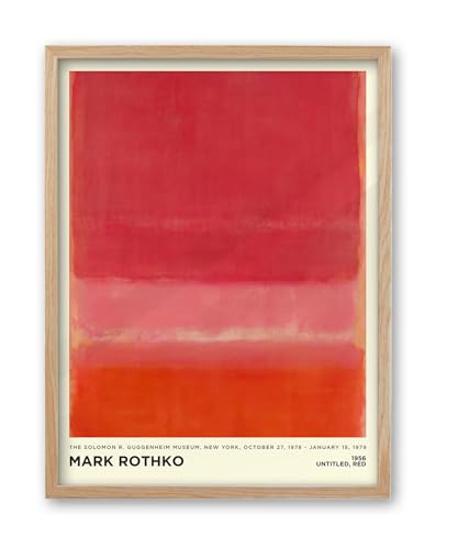 iHery 12x16in Natural OAK Wood Framed Red Pink Abstract Wall Art - color: OAK Framed Rothko Red, size: 16"L x 12"W