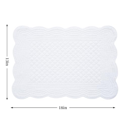 HOMBYS Quilted Placemats Set of 6 Washable-13x18 inches Rectangular Placemats for Kitchen Table-100% Cotton Fabric Rectangular Table Mats, (Pure White) - color: Pure White