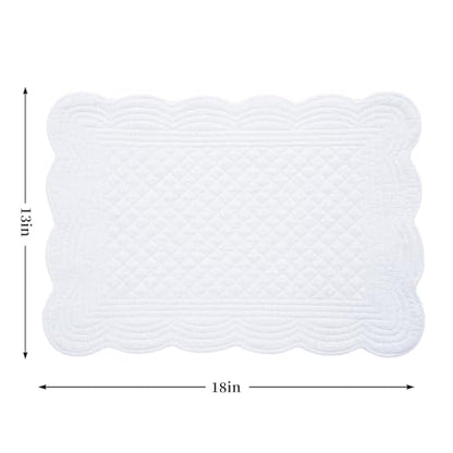 HOMBYS Quilted Placemats Set of 6 Washable-13x18 inches Rectangular Placemats for Kitchen Table-100% Cotton Fabric Rectangular Table Mats, (Pure White) - color: Pure White