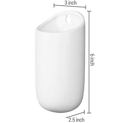MyGift Set of 4 Matte White Ceramic Wall Planters, 6 Inch Hanging Pots - color: Matte White (6 Inch)