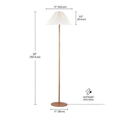 Globe Electric 61000053 62" Floor Lamp, Wood-Toned Finish, Pleated Fabric Shade, Pull Chain Switch, Reading Light, E26 Base, Modern Classic Lighting for Living Rooms and Bedrooms - color: Wood Toned, Oren