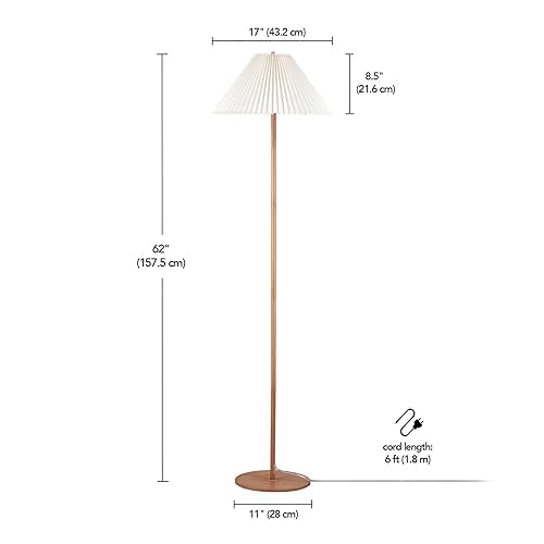 Globe Electric 61000053 62" Floor Lamp, Wood-Toned Finish, Pleated Fabric Shade, Pull Chain Switch, Reading Light, E26 Base, Modern Classic Lighting for Living Rooms and Bedrooms - color: Wood Toned, Oren