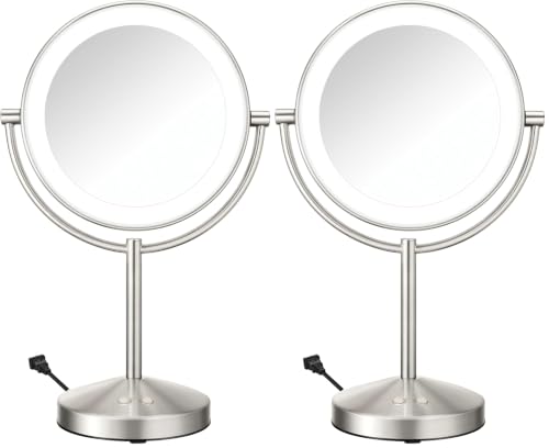 Conair LED Vanity Mirror, Double-Sided, 10x Magnification, Satin Nickel, 16" L x 10.3" W (Pack of 2) - color: Satin Nickel, size: 16"L x 10.3"W (Pack of 2)