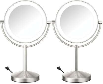 Conair LED Vanity Mirror, Double-Sided, 10x Magnification, Satin Nickel, 16" L x 10.3" W (Pack of 2) - color: Satin Nickel, size: 16"L x 10.3"W (Pack of 2)