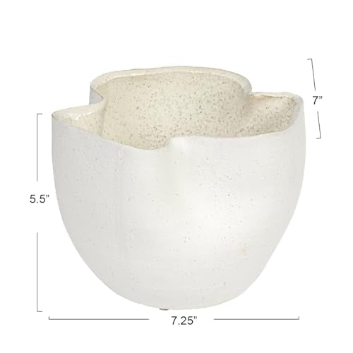 Bloomingville 7.25 Inches Stoneware Ruffled Planter with Sand Finish and Reactive Glaze, Holds 4 Inches Pot, White