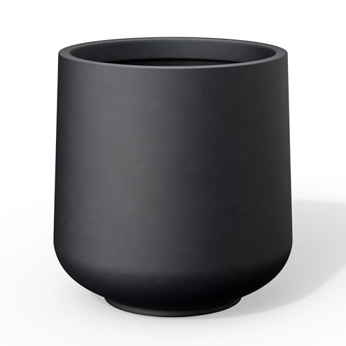 Kante Round Concrete Planter, 13-Inch Dia Barrel-Style Garden Pots with Drainage Hole for Home, Patio and Garden, Flower and Tree Planter (10.2" Opening), Black - color: Black, size: 13" D