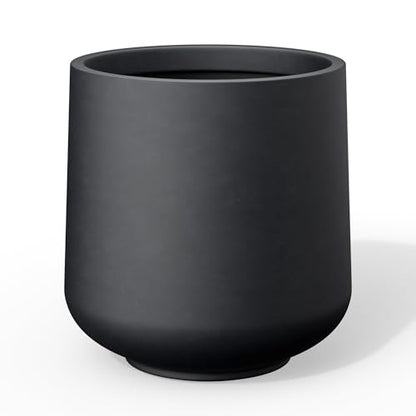 Kante Round Concrete Planter, 13-Inch Dia Barrel-Style Garden Pots with Drainage Hole for Home, Patio and Garden, Flower and Tree Planter (10.2" Opening), Black - color: Black, size: 13" D