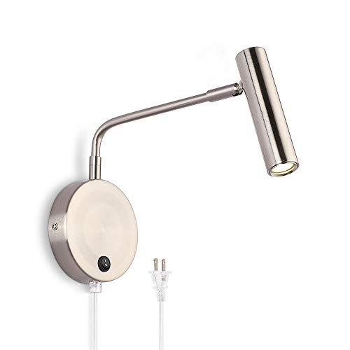 Joossnwell Wall Mounted Lamp, Sconce Light with Plug in Cords Wall Reading Light with Switch for Living Room Bedroom Warm White 3000K - color: Nickel-Plug