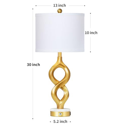 Cinyirong 30" White and Gold Table Lamp for Living Room, Modern Touch Control Bedside Lamp for Bedroom, 3-Way Dimmable Sculptural Resin Nightstand Lamp with USB A+C Ports and 1 LED Bulb (1 Pack) - color: White & Gold (1 Pack)