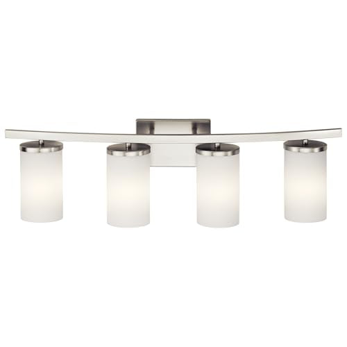 Kichler Hendrik 3-Light Bathroom Vanity Light, Brushed Nickel - color: Brushed Nickel, size: 4 Light, style: Satin Etched Cased Opal Glass