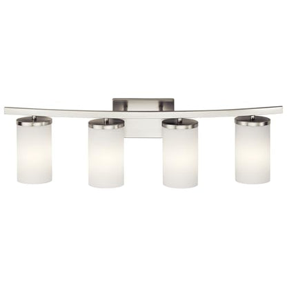 Kichler Hendrik 3-Light Bathroom Vanity Light, Brushed Nickel - color: Brushed Nickel, size: 4 Light, style: Satin Etched Cased Opal Glass