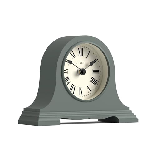 JONES CLOCKS® Speakeasy Small Mantel Clock | Classic Napoleon’s hat Design | Green | Roman Numerals | Traditional Style for Desk, Table, Shelf or Bedside - color: Asparagus Green