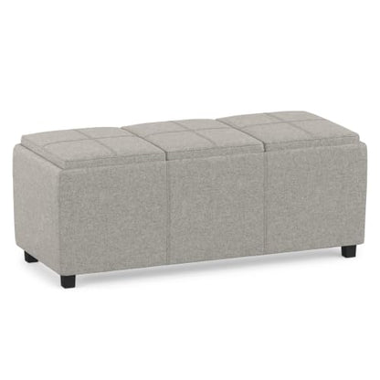 SIMPLIHOME Avalon 42" Wide Linen Look Fabric Storage Ottoman in Cloud Grey - color: Cloud Grey