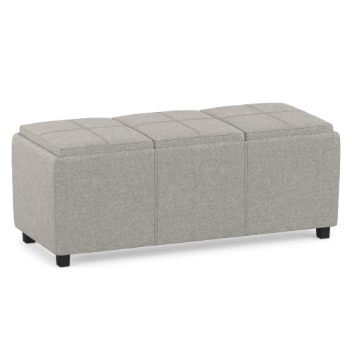 SIMPLIHOME Avalon 42" Wide Linen Look Fabric Storage Ottoman in Cloud Grey - color: Cloud Grey