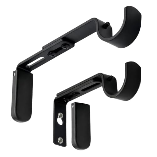 Adjustable Curtain Rod Brackets for Wall 5 inch, Heavy Duty, 2 Pack, Black - color: Black - Set of 2