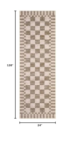 GarveeHome 2x10 Checkered Kitchen Runner Rug for Hallway Non Slip Washable - color: Brown, size: 2' x 10' (Rectangular)